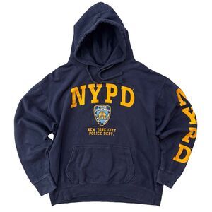 Vintage 90s Y2K NYPD New York Police Dept Sweatshirt Hoodie Size L Blue Pullover